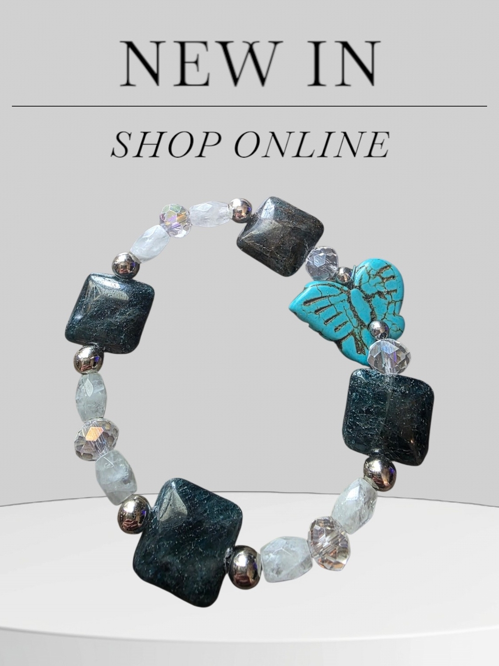 Handcrafted Turquoise Butterfly & Crystal Stretch Bracelet